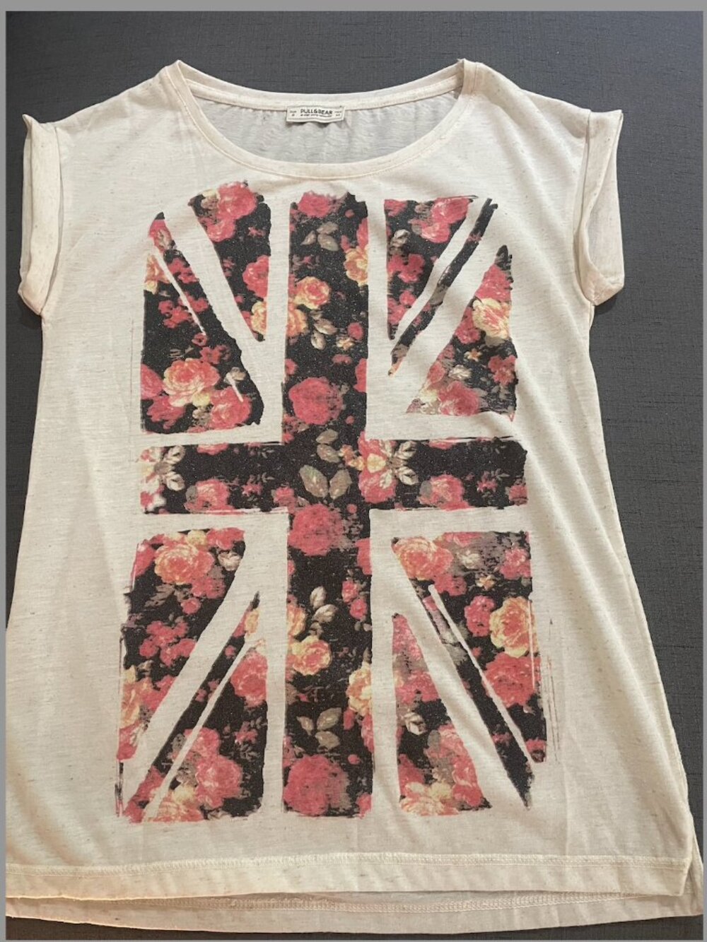 Pull & Bear floral Union Jack graphic t-shirt SZ S